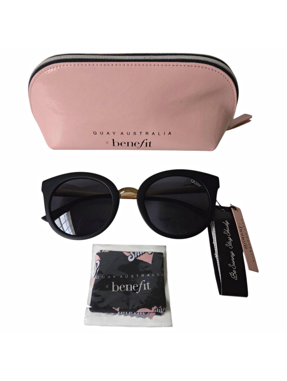 QUAY x Australia Benefit SHOOK Black Cat Eye Sunglasses CAT 3 Case Tags NWT